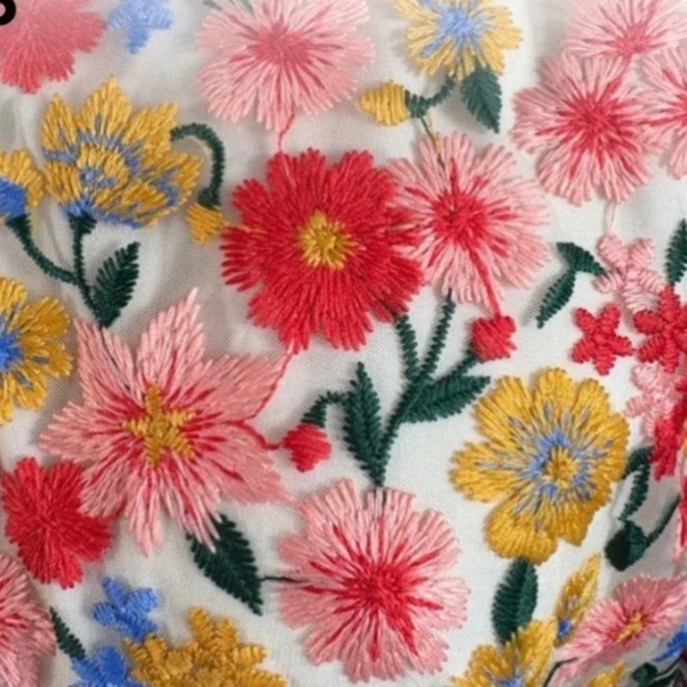 Antonio Melani Nat Note Floral Embroidered Mini Dress Sheer Sleeve Sz 6/S *